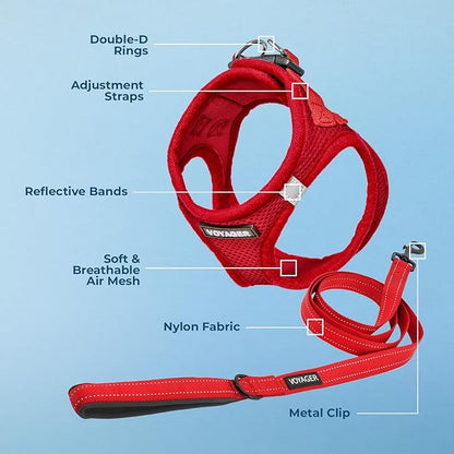 Voyager Step-in Air All Weather Mesh Harness and Reflective Dog 5 ft Leash Combo with Neoprene Handle, for Small, Medium and Large Breed Puppies by Best Pet Supplies - Harness Leash Set (Red), XS