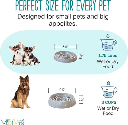 Messy Mutts and Cats Interactive Slow Feeder | Speckled Grey (3 Cup) | 9.8” Round Durable Puzzle Slow Feeder for Dogs/Cats | Enrichment Food Dish for Slow Eating, Bloating