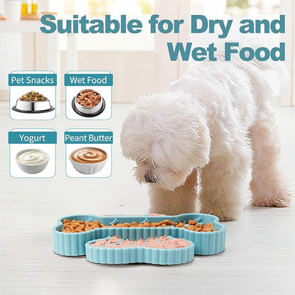 2 in 1 Slow Feeder Dog Bowls, Lick Mat for Dogs with Suction Cups, Dry and Wet Interactive Dog Puzzle Feeder Bowls for Anxiety Relief, Silicone Dogs Feeding Mat Pad Dish for Slow Down Eating
