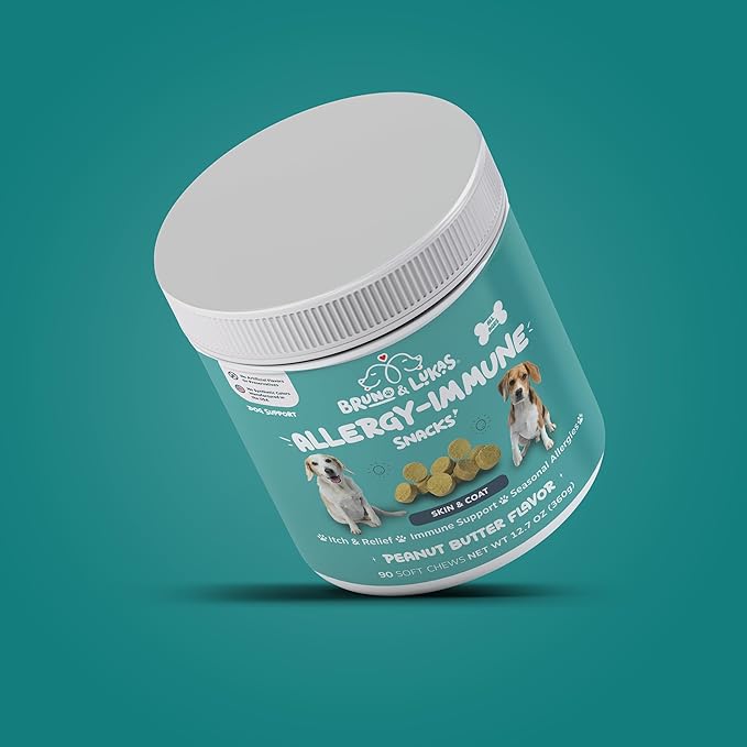 Dog Allergy Relief Chews – Antihistamine & Immune Support Supplement with Probiotics, Colostrum & Salmon Oil – Best Dog Allergy Chews for Anti Itch, Seasonal Allergies, Shedding Control – 90 Ct