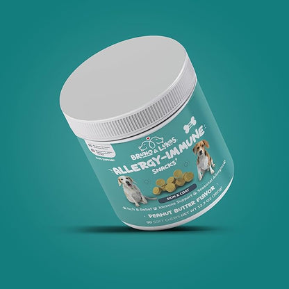 Dog Allergy Relief Chews – Antihistamine & Immune Support Supplement with Probiotics, Colostrum & Salmon Oil – Best Dog Allergy Chews for Anti Itch, Seasonal Allergies, Shedding Control – 90 Ct