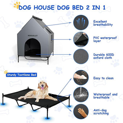 48" Dog House for Outdoor Indoor, X-Large Dog Houses Weatherproof 600D PVC with 8.5" H Textilene Elevated Dog Bed Breathable, Easy to Clean, Dog House Max 200lbs