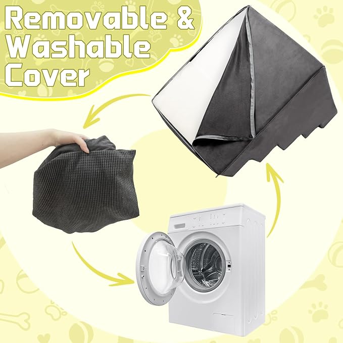 Niubya Dog Stairs for Small Dog and Cats,23”H Non-Slip Bottom Pet Steps for High Beds and Couch,High-Density Foam Pet Stairs Grey,5 Steps