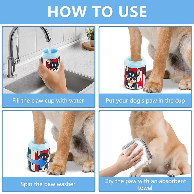 Dog Paw Cleaner Cups for Dogs Pet Foot Washer Paw Scrubber for Medium Small Dogs Cats Cleaning Cup Cute Chihuahua Dogs and Patriotic Stars