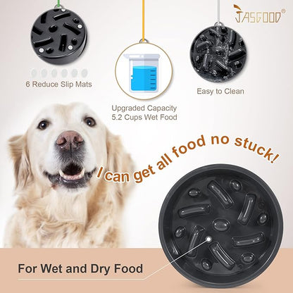 JASGOOD Largr Dog Slow Feeder Bowl - Reduce Slip Puzzle Bowl for Elevated Diners - Dark Gray, Fit Opening 8.9"-9.25"