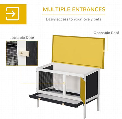 Rabbit Hutch Outdoor Indoor, Wooden Bunny Cage with Removable Tray & Waterproof Roof, 35.5” Small Animal House for Rabbits, Guinea Pigs, Chinchillas