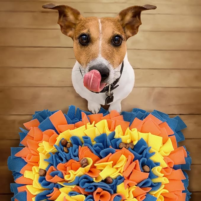 LIVEKEY Pet Snuffle Mat for Dogs, Dog Feeding Mat, Nosework Training Mats for Foraging Instinct Interactive Puzzle Toys (Blue&Orange&Yellow)