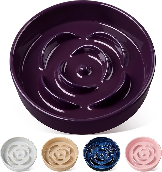 vancasso Slow Feeder Dog Bowl, 3 Cups Ceramic Slow Feeder for Large Breed, Puzzle Maze Dog Food Bowl for Fast Eater, Dark Purple