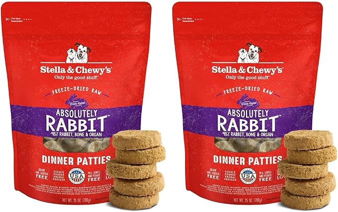 Stella & Chewy's Freeze-Dried Raw Dinner Patties - Absolutely Rabbit Recipe - High Protein Grain-Free Puppy & Dog Food - Perfect for Picky Eaters - 25 oz (Pack of 2)