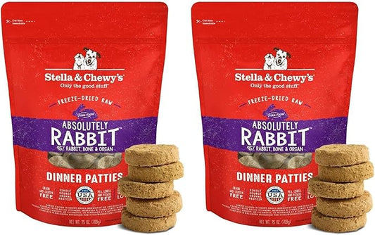 Stella & Chewy's Freeze-Dried Raw Dinner Patties - Absolutely Rabbit Recipe - High Protein Grain-Free Puppy & Dog Food - Perfect for Picky Eaters - 25 oz (Pack of 2)
