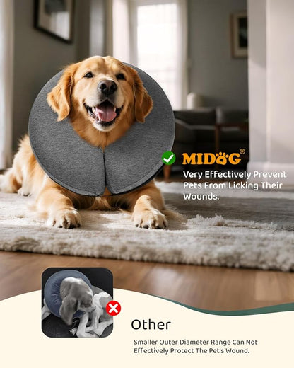 MIDOG Inflatable Dog Cone Collar – Soft Dog Cone Alternative After Surgery, Comfortable Recovery Neck Donut ECollar for Small Medium & Large Dogs and Cats to Stop Licking & Vision-Friendly (Grey,S)
