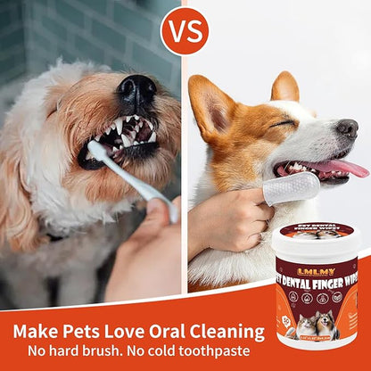 Dog Dental Wipes - Dental Finger Wipes for Cats & Dogs - Dog Toothbrush Finger Dental Wipes to Remove Plaque & Tartar,Effective Teeth Cleaner (Large)