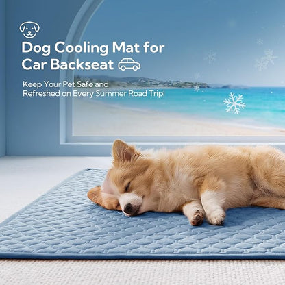 Soulbond Backseat Dog Cooling Mat for Cars - 24.5"x52" Washable Back Seat Self Cooling Pad for Cat & Puppy, QMAX>0.3, Non-Slip Cold Pet Bed Backseat Extender for Cars, SUVs, Trunks, Ocean Blue
