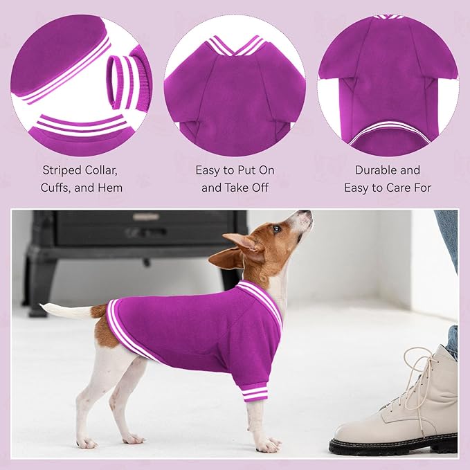 Dog Sweaters for Large Dogs, Brushed Fleece Dog Sweater Baseball Jacket Large Pet Sweater Clothes Soft Warm Boy Girl Pet(Purple-XL)