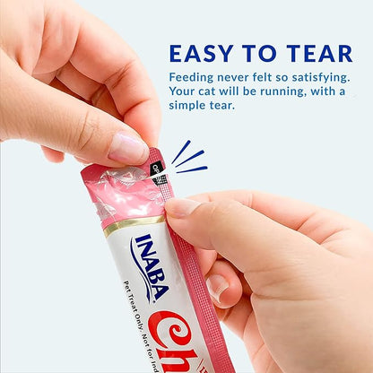 INABA Churu Cat Treats, Grain-Free, Lickable, Squeezable Creamy Purée Cat Treat/Topper with Vitamin E & Taurine, 0.5 Ounces Each Tube, 24 Tubes (4 per Pack), Tuna Recipe