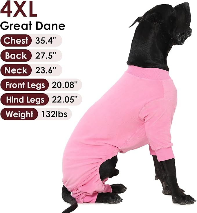 Extra Large Dog Pajamas Winter Fleece Sweaters 4 Legs Onesie for Cold Weather Warm Cozy Pet Jumpsuit Pjs for Sleeping Walking, Pink 4XL