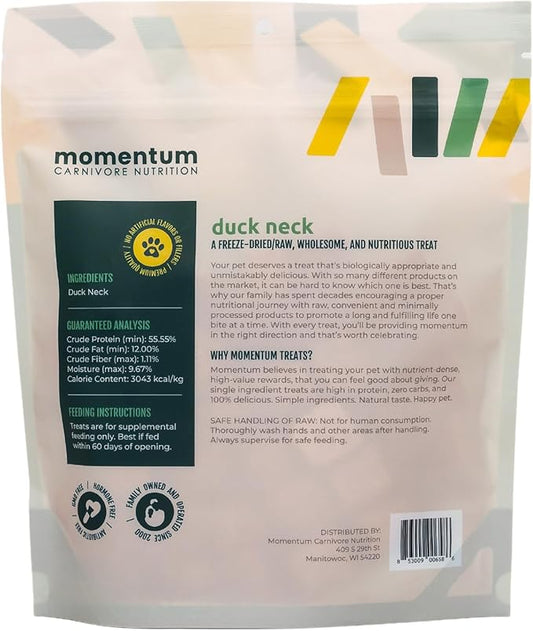 Momentum Carnivore Nutrition Freeze-Dried Duck Neck Dog Treats & Cat Treats – Single-Ingredient, High-Protein, Grain-Free, Natural Crunchy Chew – Made in USA – 3 oz Bag
