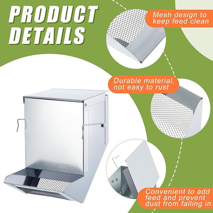 Maxcheck 4 Pcs Rabbit Feeder for Cages Small Animal Food Dispenser with Lid Metal Rabbit Feeders Outside for Guinea Pig(4.7 Inches,Silver)