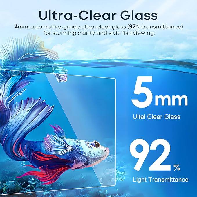 10 Gallon Aquarium Set Glass Fish Tank, Heater Self Cleaning System Filter with Media Bright Light Cleaning Tool, Leak-Proof Clear Rimless Betta Tropical Freshwater Fish
