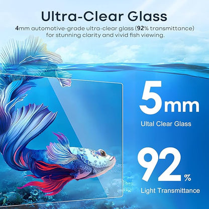 10 Gallon Aquarium Set Glass Fish Tank, Heater Self Cleaning System Filter with Media Bright Light Cleaning Tool, Leak-Proof Clear Rimless Betta Tropical Freshwater Fish