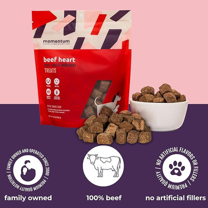 Momentum Carnivore Nutrition Freeze-Dried Beef Heart Dog Treats & Cat Treats – Single-Ingredient, High-Protein, Grain-Free – Made in USA – 3 oz Bag