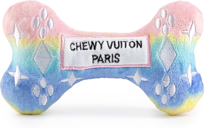 Haute Diggity Dog Pink Ombre Chewy Vuiton Bone, Plush Designer Dog Toys with Interactive Squeaker, Stimulating Pet Enrichment, Machine-Washable & Safe Materials for All Breeds, Size Large