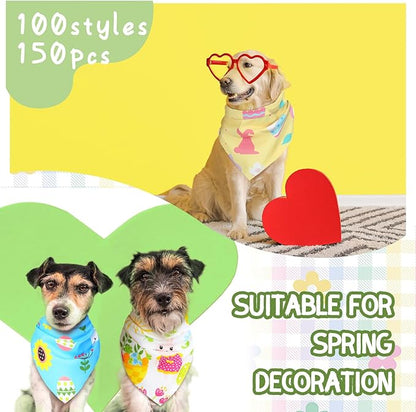100 Pcs Easter Dog Bandanas Bulk Pet Bibs Colorful Triangle Scarf Pet Bandanas for Medium Large Dogs Easter Festival Spring Summer Birthday Costume Decor