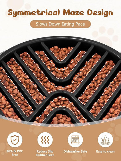 KASBAH Slow Feeder Dog Bowls Large Breed, Holds 5 Cups Wet or Dry Food for Large and Medium Dogs,Puzzle Maze for Fast Eaters,Square Base,Non-Slip, Made Without BPA,Helps Prevent Bloat & Aid Digestion