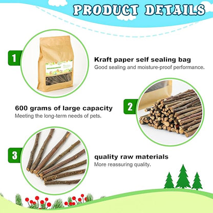 matafat 600g/1.3lb Apple Sticks Chew Toys for Guinea Pigs Rabbit Teeth Grinding Treats Toys for Bunny Chinchillas Hamster Gerbil Parrot Small Animal Pet Supplies