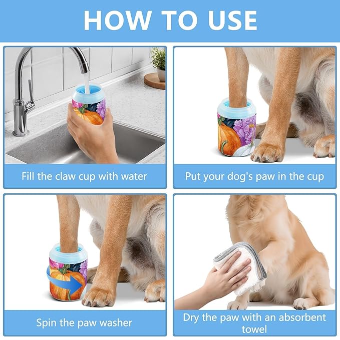 Dog Paw Cleaner Mudbuster Dog Foot Washer for Small Medium Large Dogs Cats Premium Pet Supplies Thanksgiving Pumpkins Flowers Colorful