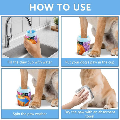 Dog Paw Cleaner Mudbuster Dog Foot Washer for Small Medium Large Dogs Cats Premium Pet Supplies Thanksgiving Pumpkins Flowers Colorful