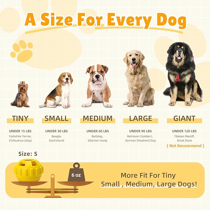 Dog Enrichment Toys, Interactive Dog Toy to Keep Your Pup Busy-Freeze Treat Dispensing,Freezable Fillable Rubber & Easy to Clean,Treat Dispensing Dogs-Slow Feeder, Christmas Dogs Toys, Lemon,S