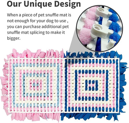 LIVEKEY Pet Snuffle Mat for Dogs, Dog Feeding Mat, Nosework Training Mats for Foraging Instinct Interactive Puzzle Toys (Pink&SkyBlue&White)