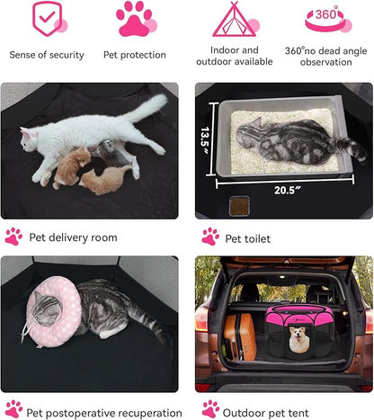 Dog Playpen, Medium Puppy Pet Playpen, Dog Crate Tent Cage Indoor/Outdoor, Portable Pop Up Dogs Kennel Playpen with Carrying Case for Dogs/Cats/Rabbits, Hot Pink