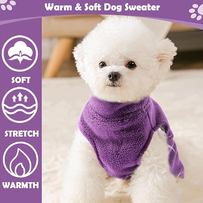 XXS Warm Purple Dog Fleece Vest with Leash Hole - Small Dog Pullover Jacket for Girls, Boys & Dogs