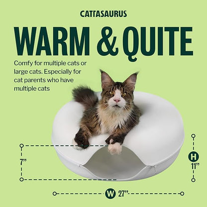 Cattasaurus Peekaboo Cat Cave, Extra Spacious for Multiple & Large Cats 15+ lbs, Scratch Detachable Cat Beds for Indoor Cats, Washable Tunnel Bed, Comfy Donut Tunnel (White, Jumbo)