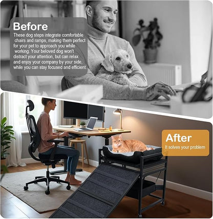 Movable Structure Pet Stairs Ramp with Cats/Dogs Chair with Ramp High Beds, Folding Pet Steps for Medium and Small Dogs, Cat Ladder, with Storage Cabinet
