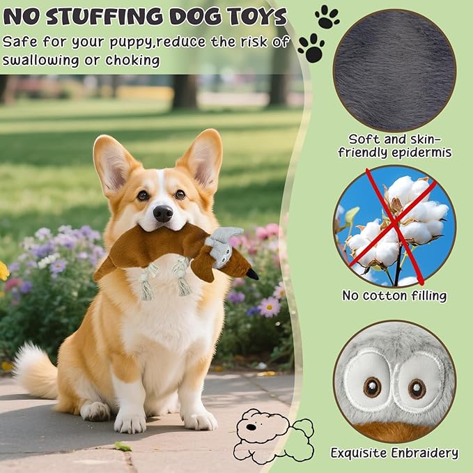 Squeaky No Stuffing Dog Toys, 3 Pack Rope Toys for Teething, Crinkle Plush Toys to Keep Them Busy, Tug Interative Dog Toys for Small Medium Large Breed.Not for Aggressive Chewers.