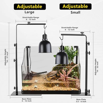 LUCKY HERP Reptile Lamp Stand, Adjustable 14-32 inch Metal Floor Light Holder, Heat Lamp Stand Reptile Light Stand for Glass Terrarium Heating Light & Dome Lampshade