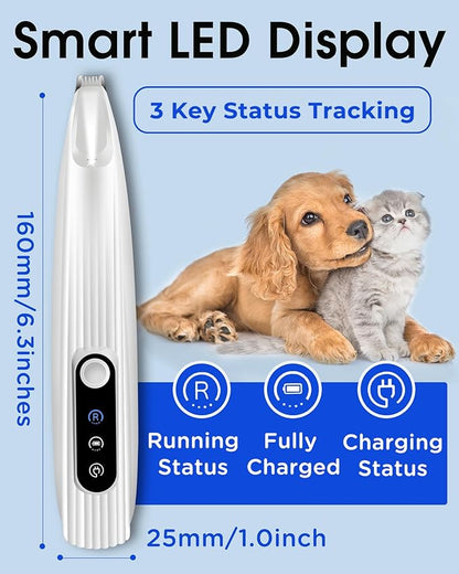 Upgraded Dog Paw Trimmer with LED Light, 9 mm Mini Blade (0.35 inches), Smart Display, Type-C Rechargeable Pet Clippers for Small Dogs Cats Trimming Paws, Eyes, Ears, Face, and Rump