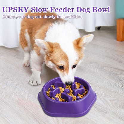 UPSKY Slow Feeder Dog Puzzle Bowl, Interactive Bloat Stop Non-Slide Lick Treat Bowl for Small Medium Dogs (Purple)