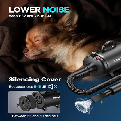 Dog Dryer, 5.2HP/ 3800W Pet Grooming High Velocity Force Blower with 4 Nozzles, Adjustable Speed and Temperature Dog Hair Dryers for Grooming