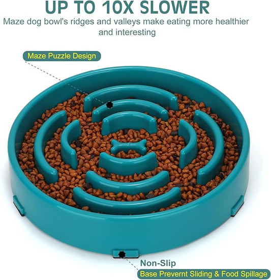 WHIPPY Large Slow Feeder Dog Bowls for Large Medium Dogs Anti-Chocking Slow Feeding Maze Dog Food Bowl Slow Eating Interactive Bloat Stop Puzzle Bowl,Green