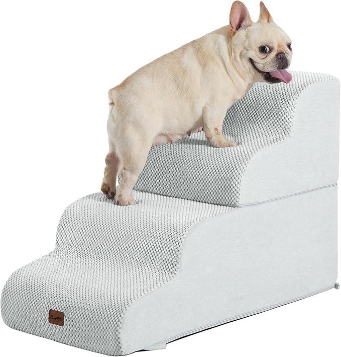 Made4Pets Dog Stairs Ramp for Bed 19.7" H, 4-Step Dog Steps for High Bed Couch Sofa Climbing, 35D Foam Pet Steps for Small Dogs and Cats, Non-Slip Bottom Pet Stairs, Light Grey