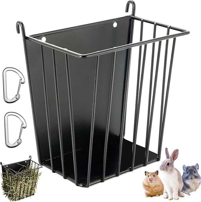 LUAVIARU Upgrades Rabbit Hay Feeder - Guinea Pig Hay Feeder - Metal Frame Hay Rack with Adjustable Hook - Less Wasted - for Guinea Pigs - Chinchilla Bunny Cage Accessories - Bunny Feeder