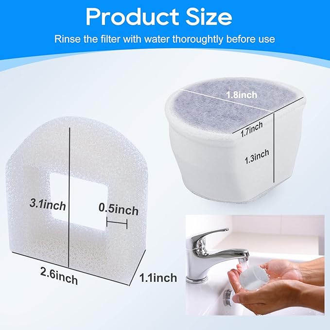 12+12 Pack Cat Water Fountain Filter, Pre-Sponge & Replacement Carbon Filters Compatible with Petsafe for Drinkwell Fountain Avalon Pagoda Seascape Pet Fountains
