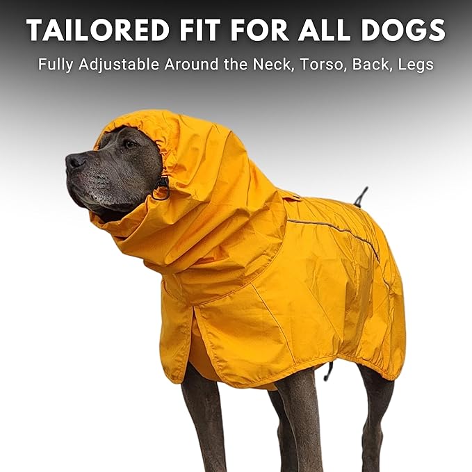 Spark Paws Dog Raincoat, Waterproof Windproof Rain Jacket, for Small Medium Large Extra Large Dogs, Reflective Breathable Full-Body Coverage Dry Suit - Mustard Yellow - XL