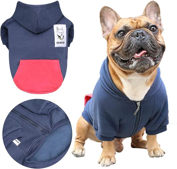 iChoue English Bulldog Clothes Hoodies for Dogs French Frenchie Pug English Boston Terrier Bully Pitbull Corgi Sweatshirt Sweater Clothing - Navy/XXLarge