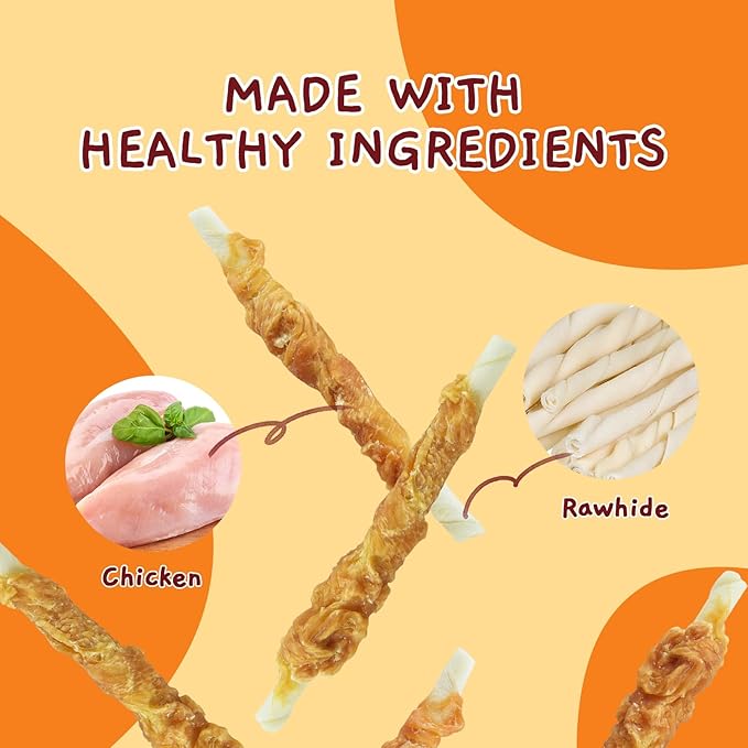 Jungle Calling Dog Treats, Chicken Wrapped Rawhide Sticks for Dogs, Grain-Free Natural Small Dogs Training Treats, Edible Pet Chew Snacks,10.6 oz (Pack of 2)