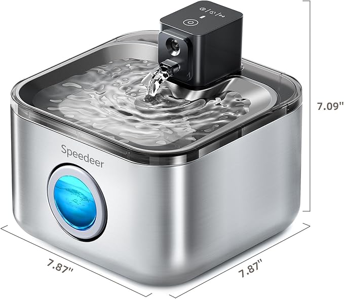 Wireless Cat Water Fountain Stainless Steel, 135oz/4L Pet Fountain Battery Operated, Cordless Running Water Dispenser for Cats & Dogs with Motion Sensor, Ultra Quiet, Multi-Filtration, 6 Filters